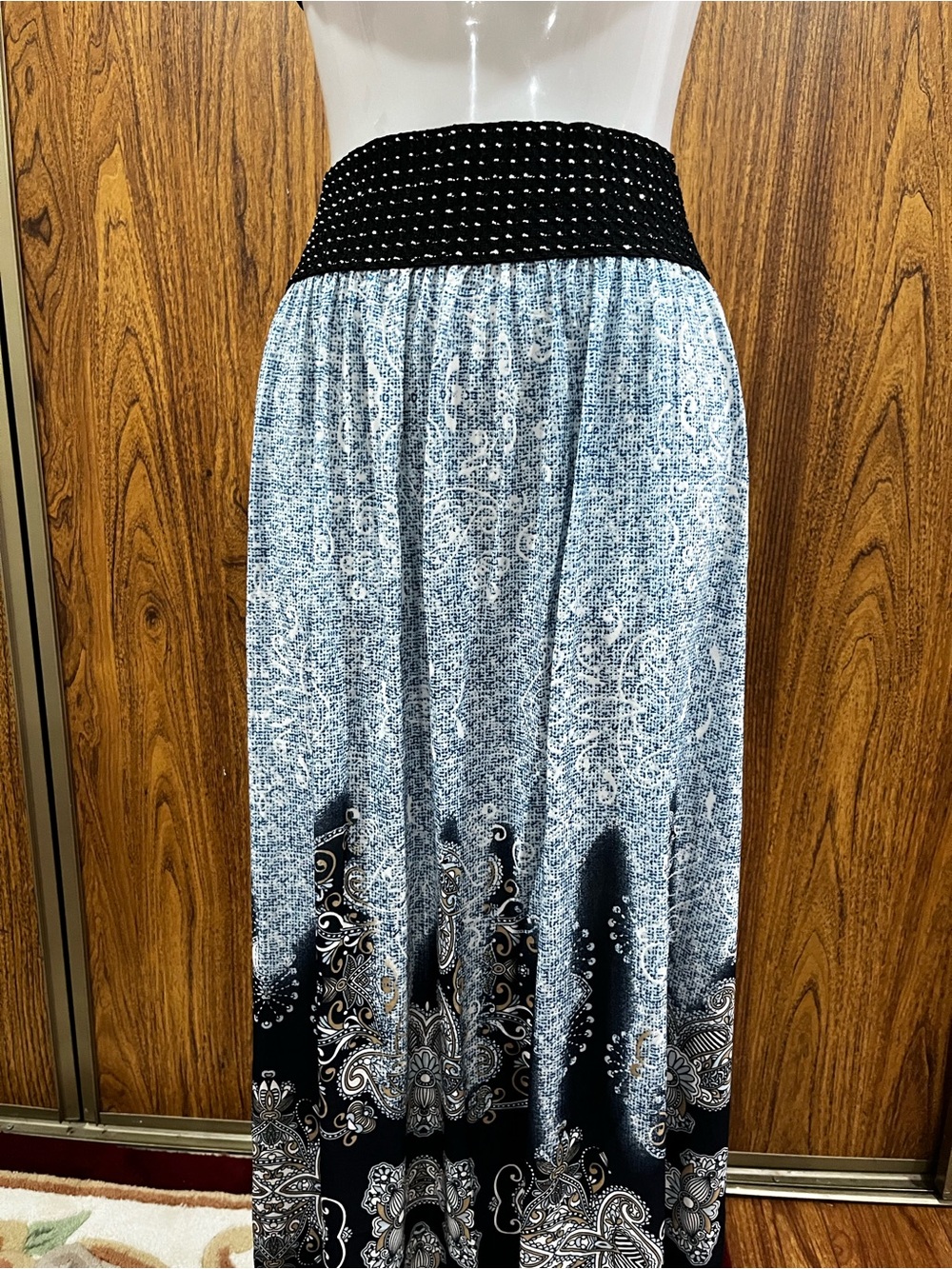 Boho Paisley 2 in 1 Maxi Skirt/Dress in Light Blue and Black